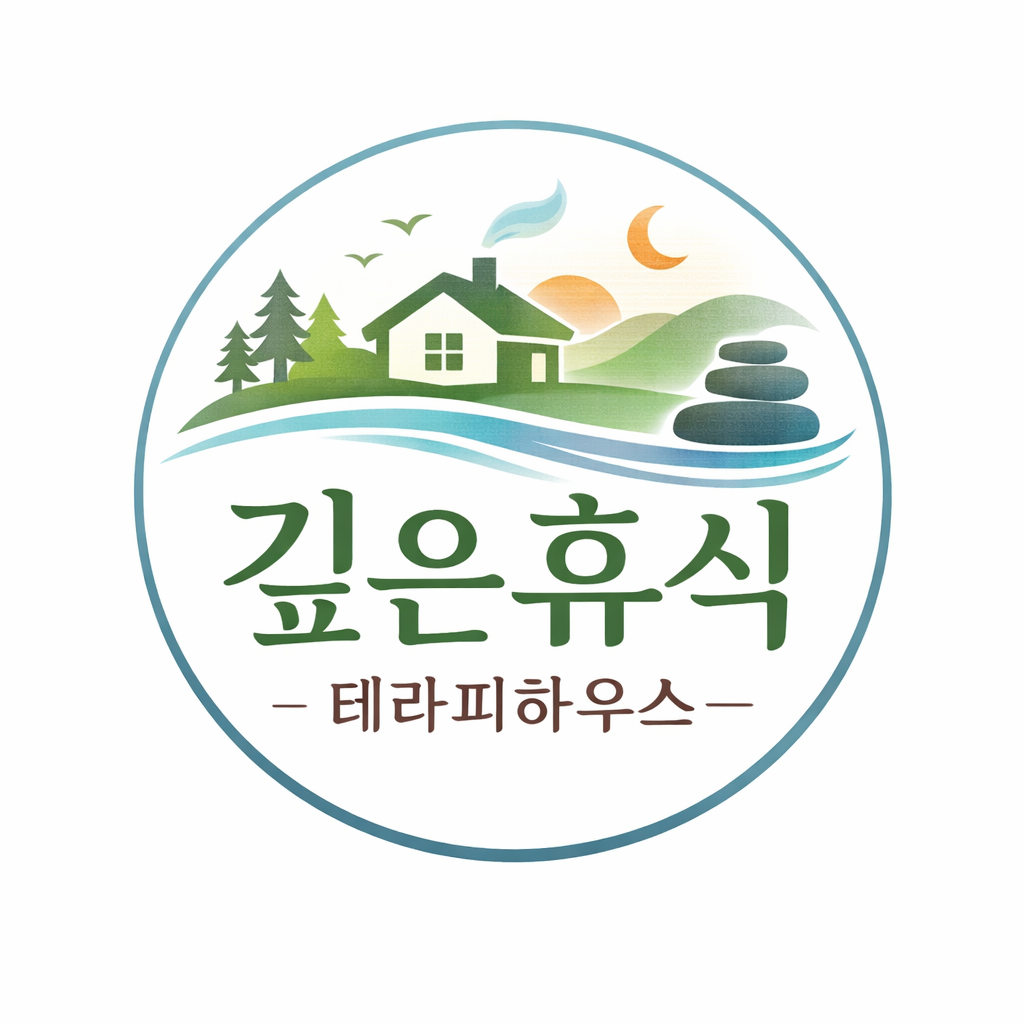 자연과 휴식을 상징하는 깊은휴식 테라피하우스 로고